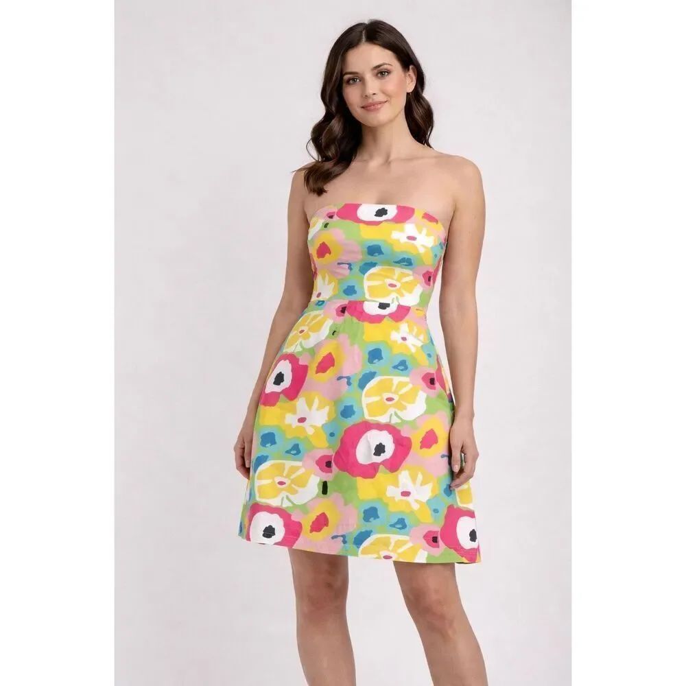 Emma Tricot Strapless Floral Dress Size 12 Colorful Boho Resort